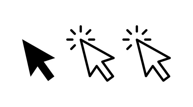 Set of black computer mouse cursor icons for web interface design