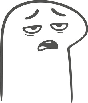 Comical simplistic linear vector character looking tired, sad, discouraged, and completely unmotivated