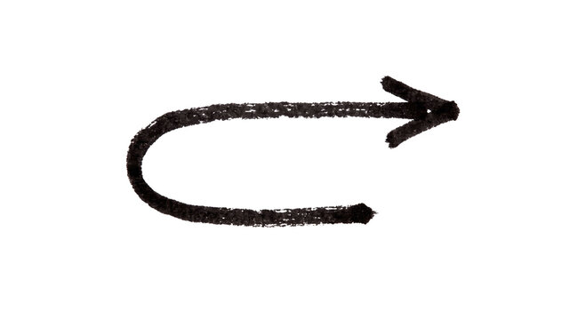 Hand drawn black u-turn arrow symbol on a white background