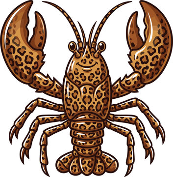 Funny Cartoon Lobster Character Vector Illustration with Wild Leopard Skin Print Pattern for Quirky Mascot Designs