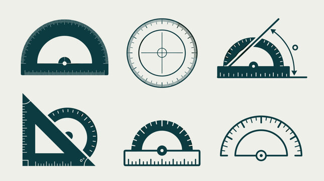 Set of protractors and geometric drawing tools icons