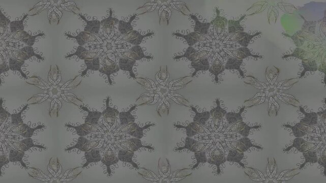 Seamless video loop with gray floral geometric ornaments and subtle green accents. Elegant monochrome background for textile, wallpaper, minimal and decorative motion design.