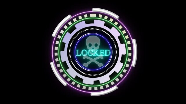 Businessman locked a risk concept button on a visual display. Business, Technology, Internet and networking concept. Business concept on a futuristic computer display and haked on black background.