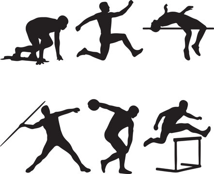 Silhouettes of Track and Field Athletes Running on Track