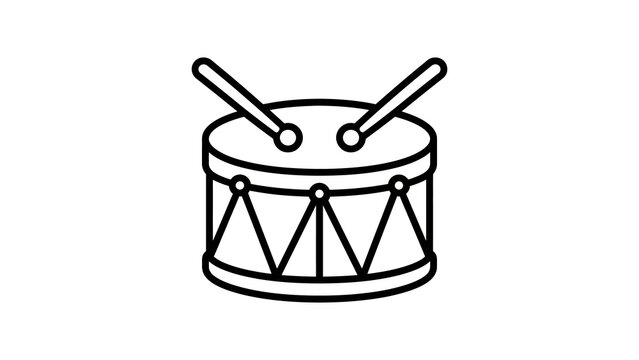 Black drum with drumsticks musical instrument icon transparent background.