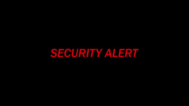 Urgent security alert attention icon animation cyber attack malware hacked privacy data being hacked. Cybersecurity interface activation signal emergency security symbol on black background .