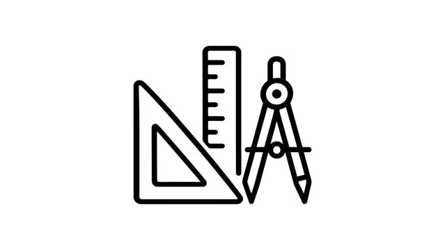 Drafting tools geometric ruler compass and triangle for drawing.