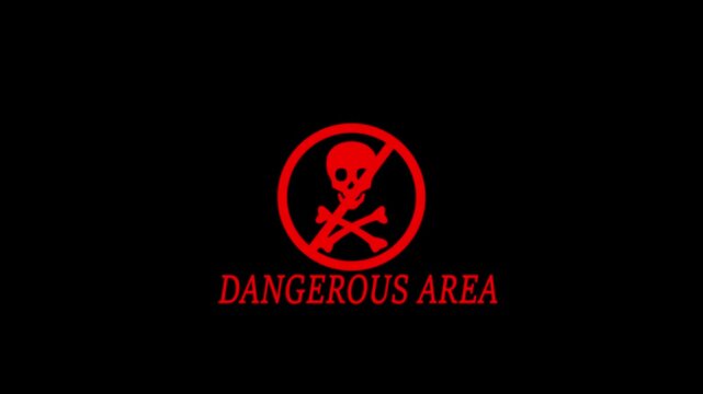 Digital icon stop and warning dangerous area icon animation. Warning or prohibition symbol. Simple red color stop circle sign with the big black symbol for no entry sign animation on black background.
