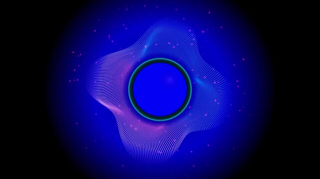 Abstract blue energy portal with glowing particles, futuristic cosmic circle background, ethereal nebula wave motion graphics