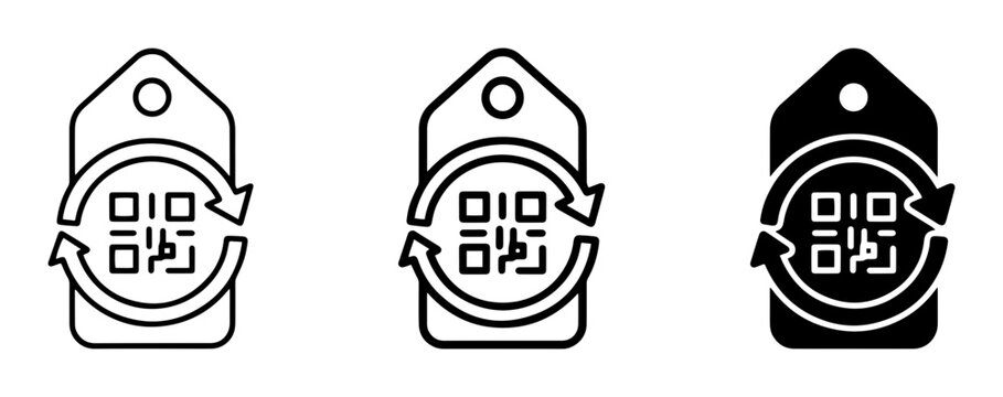 QR Code Tag Icons, Scan and Return Loop, Digital Data Labels, Vector Set