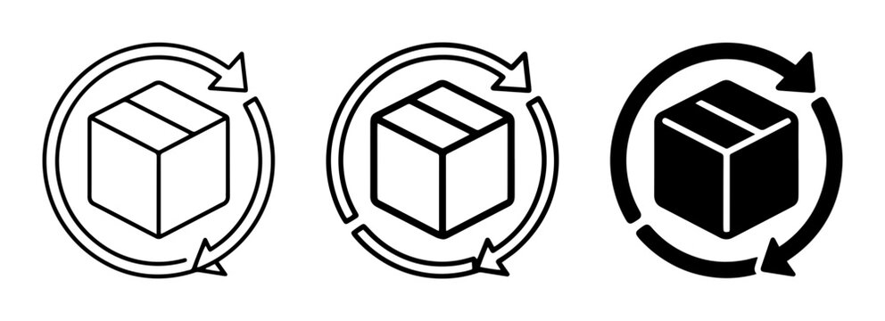 Package Return Icons, Shipping Box Cycle Arrows, Logistics Delivery Loop, E-commerce Service Symbols