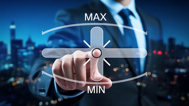 Title
Businessman Touching Digital Control Interface with Max and Min Settings
