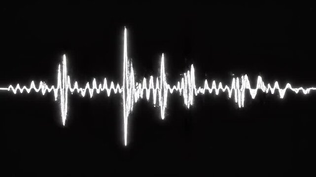 Audio wave patterns display on black background during sound analysis for scientific research