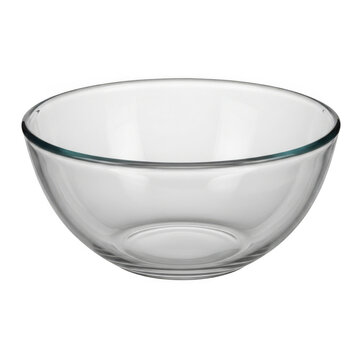 Empty glass bowl for serving food on a table isolated on transparent background