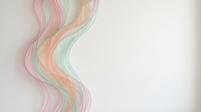 Abstract pastel wave vector, colorful fluid shape, modern art design, pink green ochre wavy line on white, elegant background texture, decorative copy space