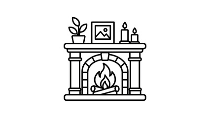 Obraz premium Cozy fireplace with burning logs and decor for warm home.