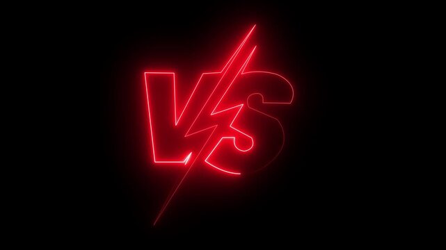 A dynamic "VS" icon features bold, contrasting letters with sharp edges. Vs versus neon and battle battle animation. It symbolizes competition or contrast, set against a sleek, Animation of 4k video.