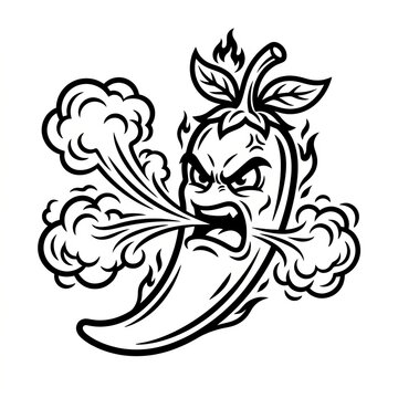 Whimsical Cartoon Carrot with Angry Expression and Clouds.