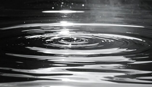 Concentric ripples on dark water reflecting sunlight in a mesmerizing monochrome pattern