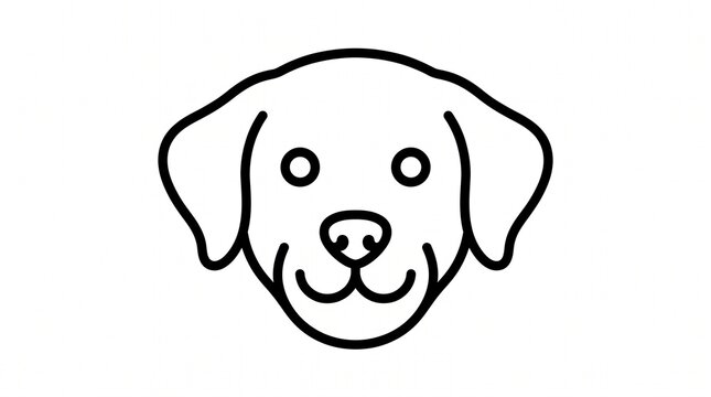 Friendly dog outline face in minimalist line art style