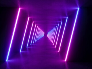 Fototapeta premium colorful modern lighting tunnel space, 3d rendering sci-fi concept