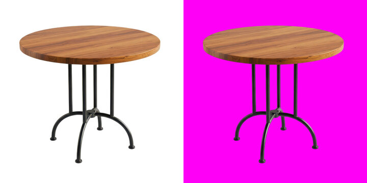 Round wooden table with black metal legs contrast comparison visual transparent png