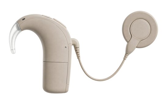 Cochlear Implant External Sound Processor with Magnetic Coil Isolated on White Background