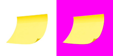 Yellow sticky note split composition with white and vibrant pink panel contrast transparent png © Real PNG