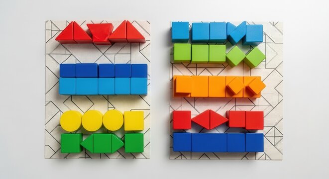 Colorful Geometric Shapes Learning Blocks Arranged Creatively