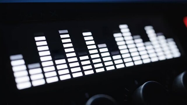 Audio equalizer bars pulsing with light during music playback on a dark screen