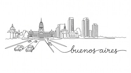 Obraz premium Buenos aires skyline continuous line drawing with city landmarks