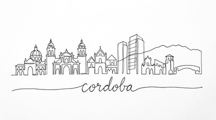 Obraz premium Cordoba skyline continuous line art drawing minimalist city sketch