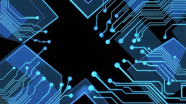 Abstract Blue Circuit Board Technology Background, Futuristic Digital Network, Computer Chip Data Flow