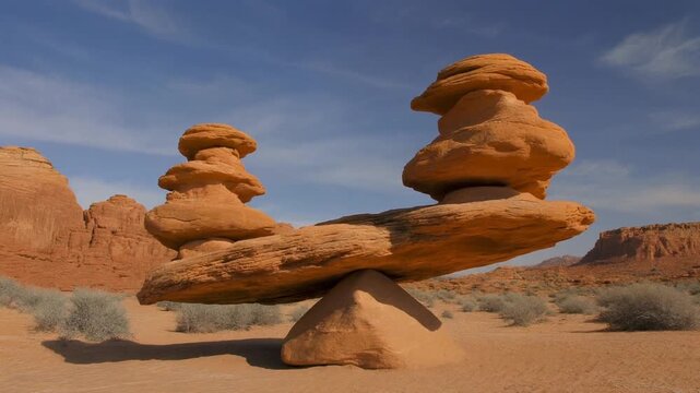 Balancing Rocks in Desert Landscape Natural Stone Sculpture, Utah Hoodoos, Geological Formation