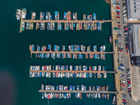 Boats moored at marina in bueu rias baixas galicia