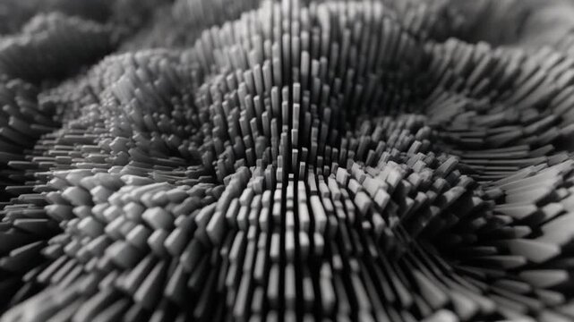 Abstract 3D fractal terrain, topographic map, digital art, geometric background, monochrome texture