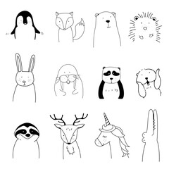 Fototapeta premium Hand drawn animals enjoying a Christmas holiday