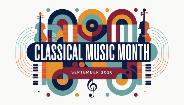 Colorful geometric art celebrating classical music month during september twenty twenty-six