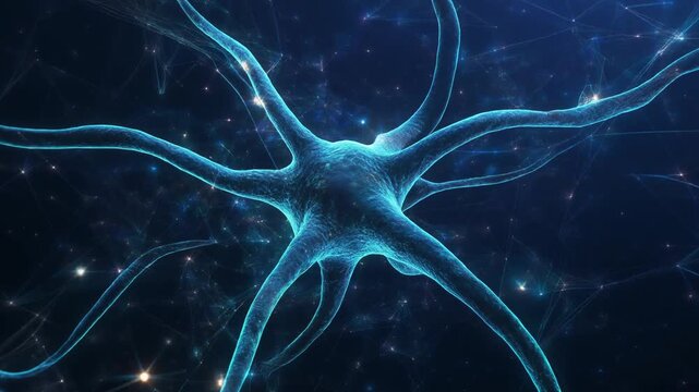 Abstract Neuron Cell Illustration, Neural Network Connection, Blue Glowing Brain Cell
