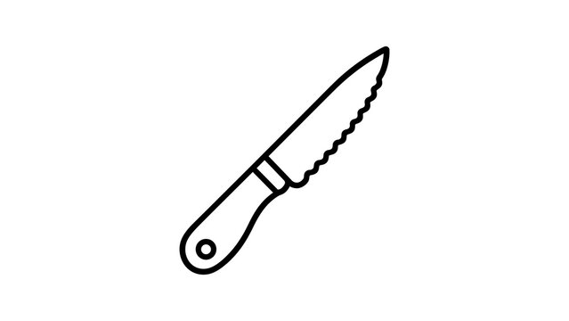 Serrated knife flat line icon isolated on transparent alpha background.