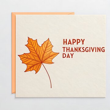 Festive thanksgiving greeting card with a vibrant maple leaf and colorful text on a neutral background perfect for autumn celebrations