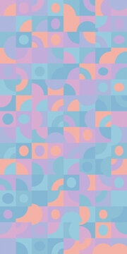 A seamless arrangement of rounded shapes and blocks in soft blue, pink, purple, coral, and turquoise creates a playful contemporary backdrop for websites, packaging, and print.