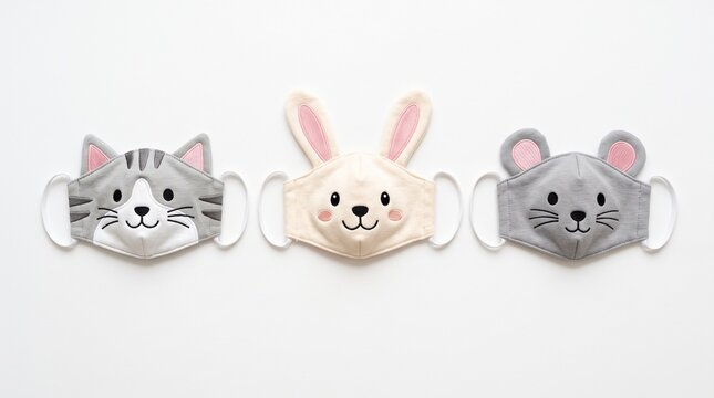 Cute animal face masks for kids, a cat, bunny, and mouse design, perfect for Halloween and seasonal fun