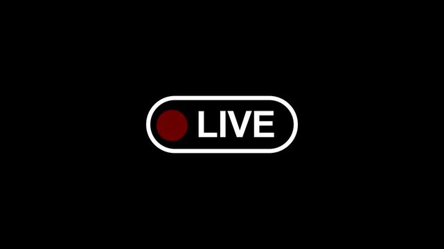 Live button Animation on transparent background, Simple live streaming icon animation, live streaming and broadcast icon on black background