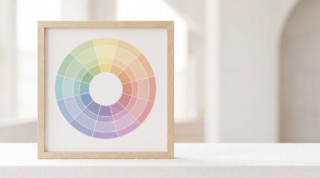 Color harmony chart circular design in a modern frame on a table  