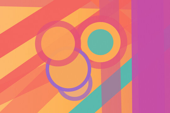 Coral, orange, purple, turquoise, and pink circles float over diagonal bands in a lively abstract pattern, perfect for energetic posters, campaigns, social content, and packaging.