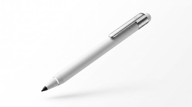 Modern white digital stylus pen floating on a clean white background for graphic design