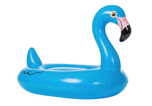 Inflatable blue flamingo pool float isolated on transparent background