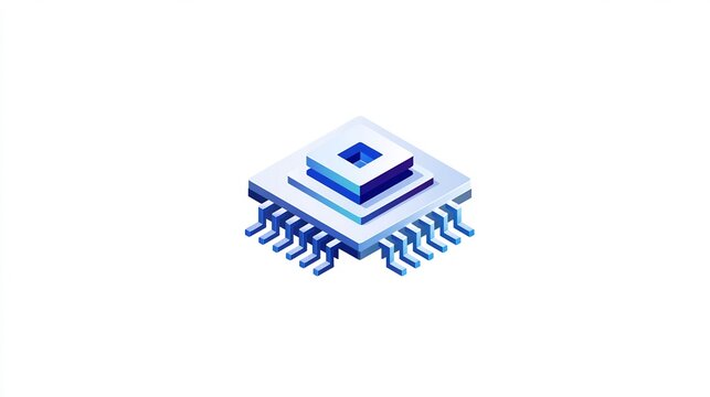 Isometric depiction of a modern microprocessor chip with layered design elements
