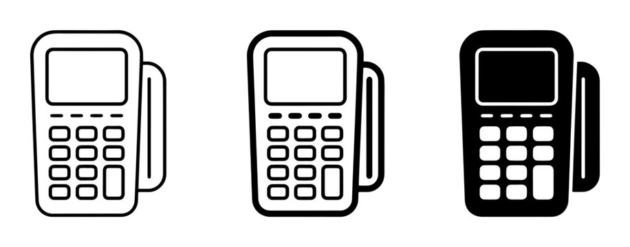 3 Payment Terminal icons, POS machine, credit card reader, outline solid styles, UI and web interface design